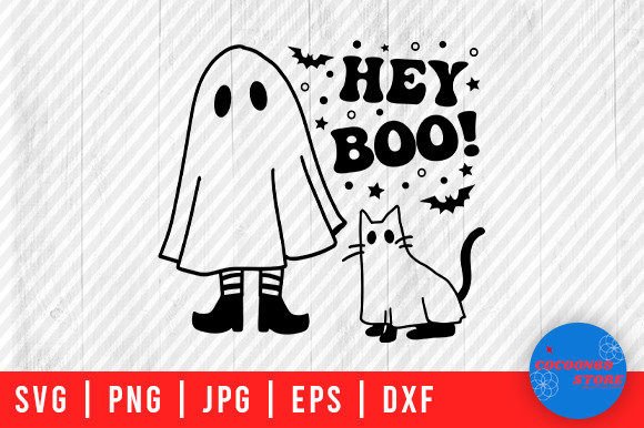 Hey Boo Ghost Girls with Ghost Cat Svg